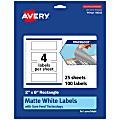 Avery® Print-To-The-Edge TrueBlock® Labels With Sure Feed®, 94242-TWMP25, Rectangle, 2" x 6", Matte White, Pack Of 100