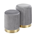 LumiSource Marla Nesting Pleated Ottomans, Gold/Gray, Set Of 2 Ottomans