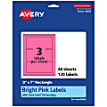 Avery® Print-To-The-Edge Labels With Sure Feed® Technology, 94250-BPP40, Rectangle, 3" x 7", Matte Bright Pink, Pack of 120 1 thumbnail image