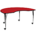 Flash Furniture Mobile Height Adjustable HP Laminate Kidney Activity Table, 30-1/2”H x 48''W x 72''L, Red