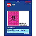 Avery® Print-To-The-Edge Labels With Sure Feed® Technology And Easy Peel®, 94103-NMP80, Square, 1" x 1", Matte Neon Magenta, Pack of 3840 1 thumbnail image