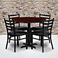 Flash Furniture Round Laminate Table Set With X-Base And 4 Ladder-Back Metal Chairs, 30"H x 36"W x 36"D, Mahogany/Black