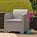 Flash Furniture Faux Rattan Chair With All-Weather Cushion, Light Gray/Gray
