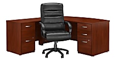 Bush Business Furniture Components Elite 72"W Bow Front L Shaped Desk with File Cabinets and High Back Office Chair, Hansen Cherry, Standard Delivery
