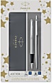 Parker® Jotter Duo Ballpoint And Fountain Pen Set, Medium Point, 0.7 mm, Silver Barrels, Blue Ink, Set Of 2 Pens