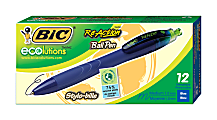 BIC® Ecolutions ReAction Retractable Ballpoint Pens, Medium Point, 1.0 mm, 74% Recycled, Black Barrel, Blue Ink, Pack Of 12 Pens 1 thumbnail image