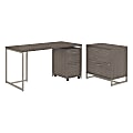 kathy ireland® Office by Bush Business Furniture Method Table Desk with File Cabinets, 60"W, Cocoa, Premium Installation