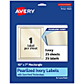 Avery® Pearlized Permanent Labels With Sure Feed®, 94263-PIP25, Rectangle, 10" x 7", Ivory, Pack Of 25 Labels 1 thumbnail image
