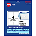 Avery® Waterproof Permanent Labels With Sure Feed®, 94254-WMF25, Rectangle, 4-3/4" x 3-3/4", White, Pack Of 100