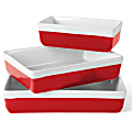 Martha Stewart 3-Piece Rectangular Stoneware Nesting Baker Set, Red 1 thumbnail image