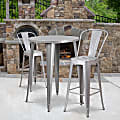 Flash Furniture Commercial-Grade Round Metal Indoor/Outdoor Bar Table Set With 2 Café Stools, 41"H x 30"W x 30"D, Silver 1 thumbnail image