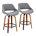 LumiSource Fabrico Counter Stools, Gray Seat/Walnut Frame/Round Black Footrest, Set Of 2 Stools 1 thumbnail image