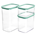 Martha Stewart 3-Piece Rectangular Plastic Stackable Container Set, Mint Green
