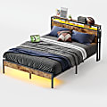 Bestier Metal Frame Platform Bed with Charge Station, Storage Headboard and LED Lights, Queen Size, Rustic Brown 1 thumbnail image