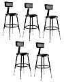 National Public Seating 6400H-10 Adjustable-Height Stools With Backrests, 19"H, Black, Set Of 5 Stools