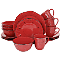 Elama Rustic Birch 16-Piece Stoneware Dinnerware Set, Red