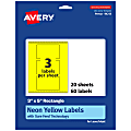 Avery® Print-To-The-Edge Labels With Sure Feed® Technology And Easy Peel® Label Feature, 94213-NYP20, Rectangle, 3" x 5", Matte Neon Yellow, Pack of 60