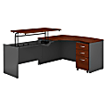 Bush Business Furniture Components 60"W Left Hand 3 Position Sit to Stand L Shaped Desk with Mobile File Cabinet, Hansen Cherry/Graphite Gray, Standard Delivery