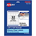 Avery® Glossy Permanent Labels With Sure Feed®, 94226-CGF50, Rectangle, 1-1/4" x 1-3/4", Clear, Pack Of 1,600 1 thumbnail image