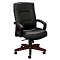 HON® Park Avenue Bonded Leather High-Back Chair, Black/Mahogany