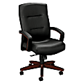 HON® Park Avenue Bonded Leather High-Back Chair, Black/Mahogany 1 thumbnail image