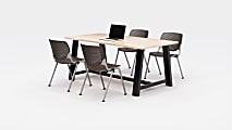 KFI Studios Midtown Table With 4 Stacking Chairs, Kensington Maple/Brownstone 