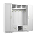 Bush Furniture Hampton Heights Full Entryway Storage Set With Hall Tree, Shoe Bench With Doors And Narrow Cabinets, White, Standard Delivery