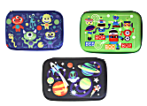 Inkology Plastic Pencil Cases, 6"H x 9"W x 13"D, Assorted Designs, Pack Of 6 Pencil Cases
