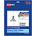 Avery® Glossy Permanent Labels, 94266-CGF10, Rectangle, 11" x 4-1/4", Clear, Pack Of 20