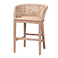 bali & pari Papua Rattan And Mahogany Wood Counter Stool, Antique White Wash/Light Brown 1 thumbnail image