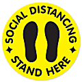 COSCO Social Distancing Stand Here Circular Floor Decals, 12", Yellow, Pack Of 2 Decals 1 thumbnail image