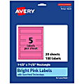 Avery® Print-To-The-Edge Labels With Sure Feed® Technology, 94231-BPP20, Rectangle, 1-1/2" x 7-1/2", Matte Bright Pink, Pack of 100 1 thumbnail image