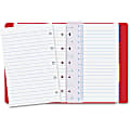 Rediform Filofax Notebook - 112 Pages - Twin Wirebound - Ruled - 0.24" Ruled - 5.8" x 4.1" - Off White/Ivory Paper - Red Cover - Leatherette Cover - Elastic Closure, Indexed, Pocket, Ruler, Refillable, Soft Cover, Divider, Tab, Page Marker, Ribbon Marker