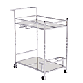 SEI Furniture Ivers 2-Shelf Mirrored Bar Cart, With Bottle Holders And Stemware Racks, 31-1/2"H x 29"W x 15-3/4"D, Chrome