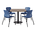 KFI Studios Proof Cafe Pedestal Table With Imme Chairs, Square, 29”H x 36”W x 36”W, Studio Teak Top/Black Base/Navy Chairs