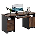 Bestier 59"W Executive Computer Desk With Open Storage & Cabinet, Cherry 1 thumbnail image