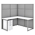 Bush Business Furniture Easy Office 60"W L-Shaped Cubicle Desk With File Cabinet And 66" Panels, Pure White/Silver Gray, Standard Delivery