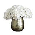 Nearly Natural 11”H Artificial Hydrangea Arrangement With Gold Metal Vase, 11”H x 10”W x 10”D, White 1 thumbnail image