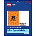 Avery® Print-To-The-Edge Labels With Sure Feed® Technology And Easy Peel® Label Feature, 94508-BOP20, Round, 1-2/3", Matte Bright Orange, Pack of 400 1 thumbnail image