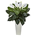 Nearly Natural Spathiphyllum 3' Artificial Plant With Tower Planter, Green/White