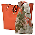 GNBI Faux Leather Tote Bag With Scarf, Orange