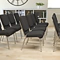 Flash HERCULES Series Church Padded Fabric Seat, Foam Back Stacking Chair, 17" Seat Width, Black Seat/Silver Frame, Quantity: 1