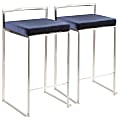LumiSource Fuji Stacker Counter Stools, Blue Seat/Stainless-Steel Frame, Set Of 2 Stools 1 thumbnail image
