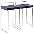 LumiSource Fuji Stacker Counter Stools, Blue Seat/Stainless-Steel Frame, Set Of 2 Stools