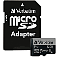 Verbatim 32GB Pro 600X microSDHC Memory Card with Adapter, UHS-I U3 Class 10 - Class 10/UHS-I (U3) - 90 MB/s Read1 Pack - 600x Memory Speed 1 thumbnail image