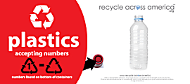 Recycle Across America Plastics With Number Standardized Recycling Label, PLASS#-0409, 4" x 9", Red