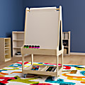 Flash Furniture Bright Beginnings Commercial Wood Dual-Sided Mobile 2-Person Art Station with Locking Caster Wheels And Bottom Shelf Storage, 48-1/4”H x 24-1/2”W x 22”D, Beech