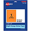 Avery® Printable Sticker Paper, 94269-BOP40, Rectangle, 8-1/2" x 11", Matte Bright Orange, Pack of 40 1 thumbnail image