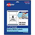 Avery® Print-To-The-Edge TrueBlock® Labels With Sure Feed®, 94242-TWMP100, Rectangle, 2" x 6", Matte White, Pack Of 400