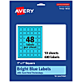 Avery® Print-To-The-Edge Labels With Sure Feed® Technology And Easy Peel® Label Feature, 94103-BBP10, Square, 1" x 1", Matte Bright Blue, Pack of 480 1 thumbnail image